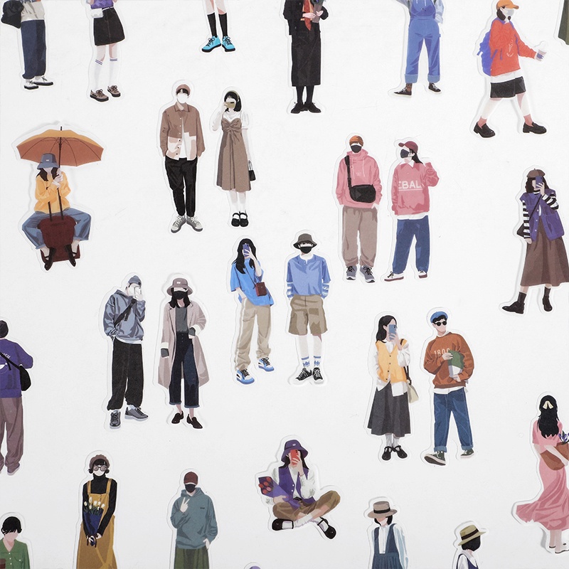 Set 40 Sticker Giấy Washi Họa Tiết Cô Gái Dễ Thương Trang Trí Sổ Tay/Sổ Tay