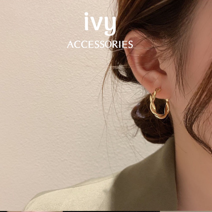 Bông tai tròn basic , khuyên tai vòng tròn bản to hai màu sắc cá tính sang trọng Ivy.acc H88