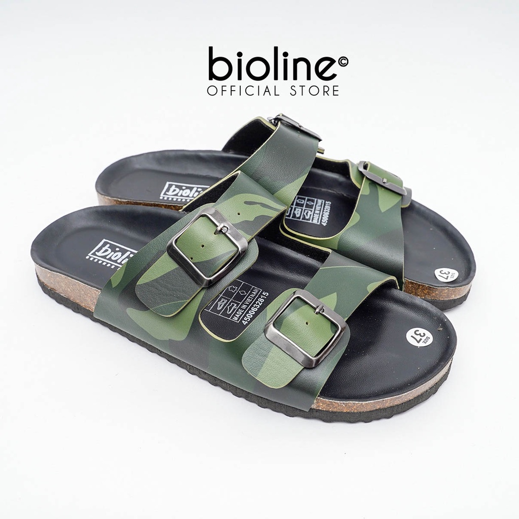 R01-Dép đế  trấu ARMY BIRKEN da PU chống nước cao cấp màu rằn ri quân đội, dép quai ngang 2 khóa,  chính hãng BIOLINE