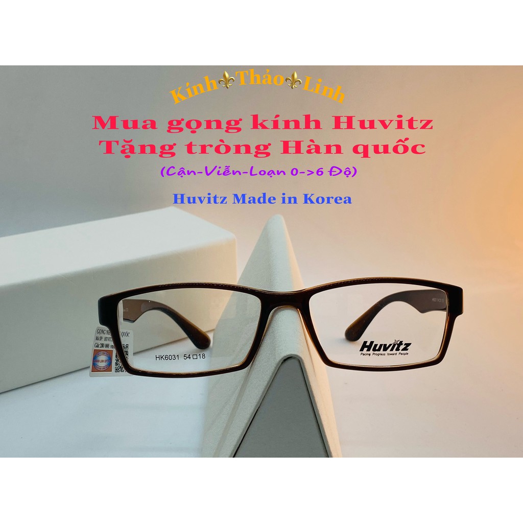 Gọng kính cận  nam nữ Huvitz mắt vuông nhựa dẻo thời trang nhiều màu - HK6031