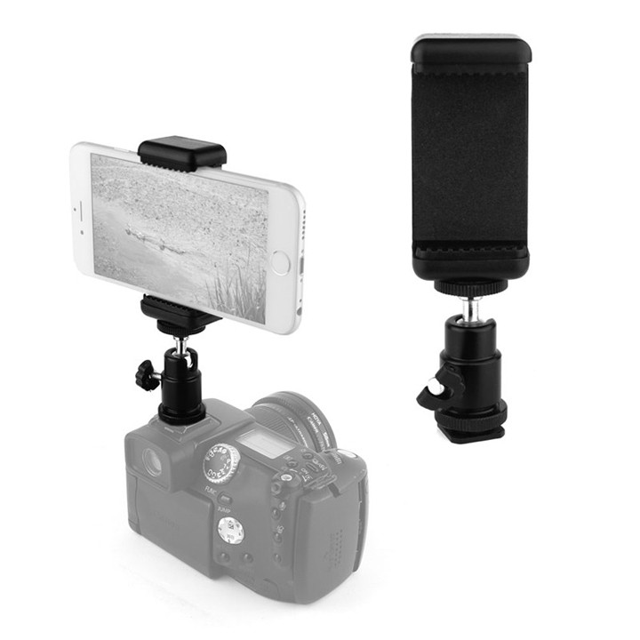 Bộ ball head hot shoe gắn chân flash máy ảnh và kẹp điện thoại