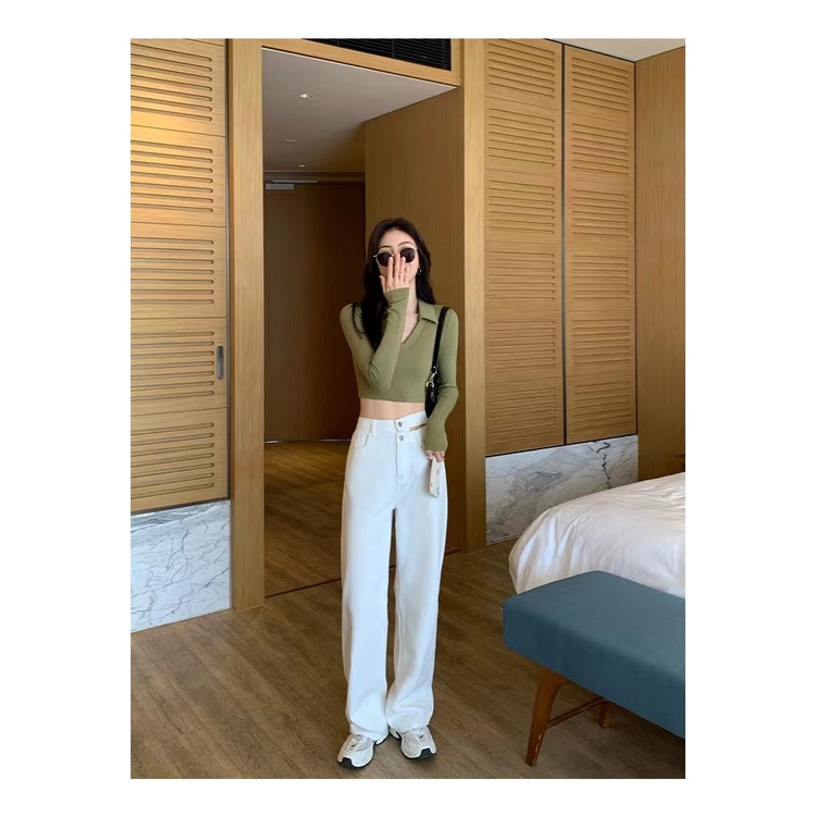 Áo Croptop Tay Dài Cổ Chữ V Phong Cách Hàn Quốc