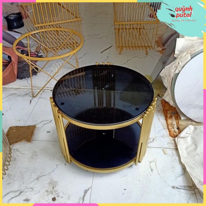 Bàn trà sofa đẹp,Bàn trà sofa,Bàn cà phê phiến đá tròn sang trọng gọn nhẹ,Bàn cà phê phòng khách đơn giản,