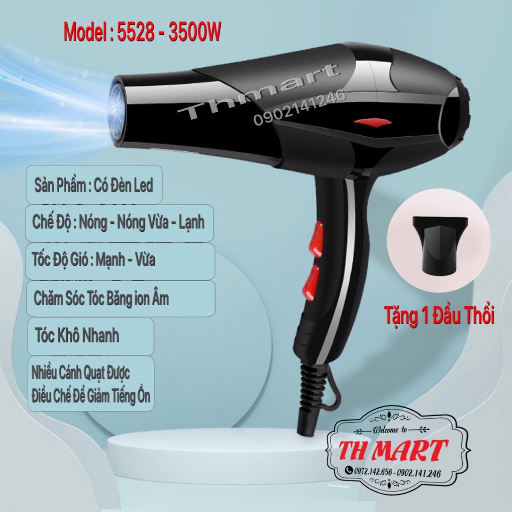 Máy Sấy Tóc 2 Chiều Nóng Lạnh Công Suất Lớn 3500W-TH_5528 có đèn led