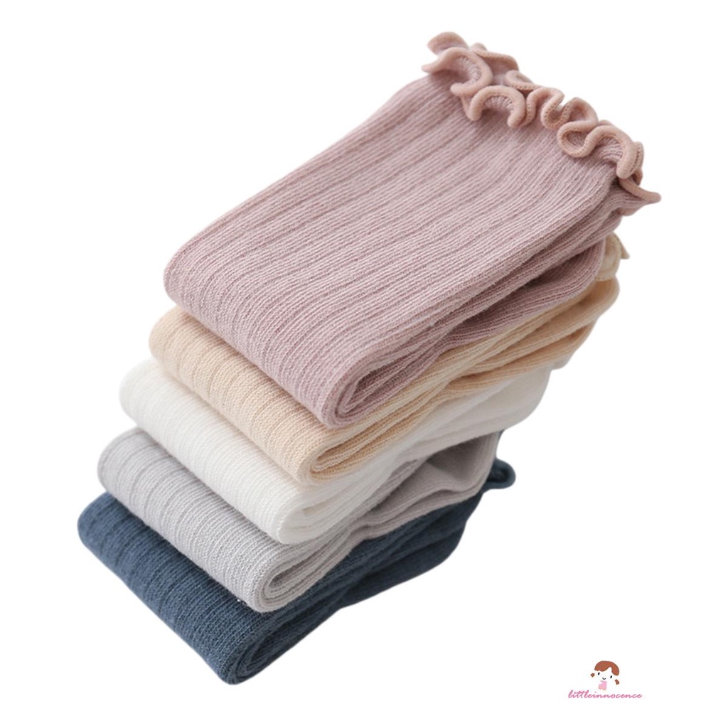 Vớ cao tới bắp đùi gấp mép màu trơn thời trang thu đông dành cho em bé sơ sinh 0-3 tuổi XZQ7