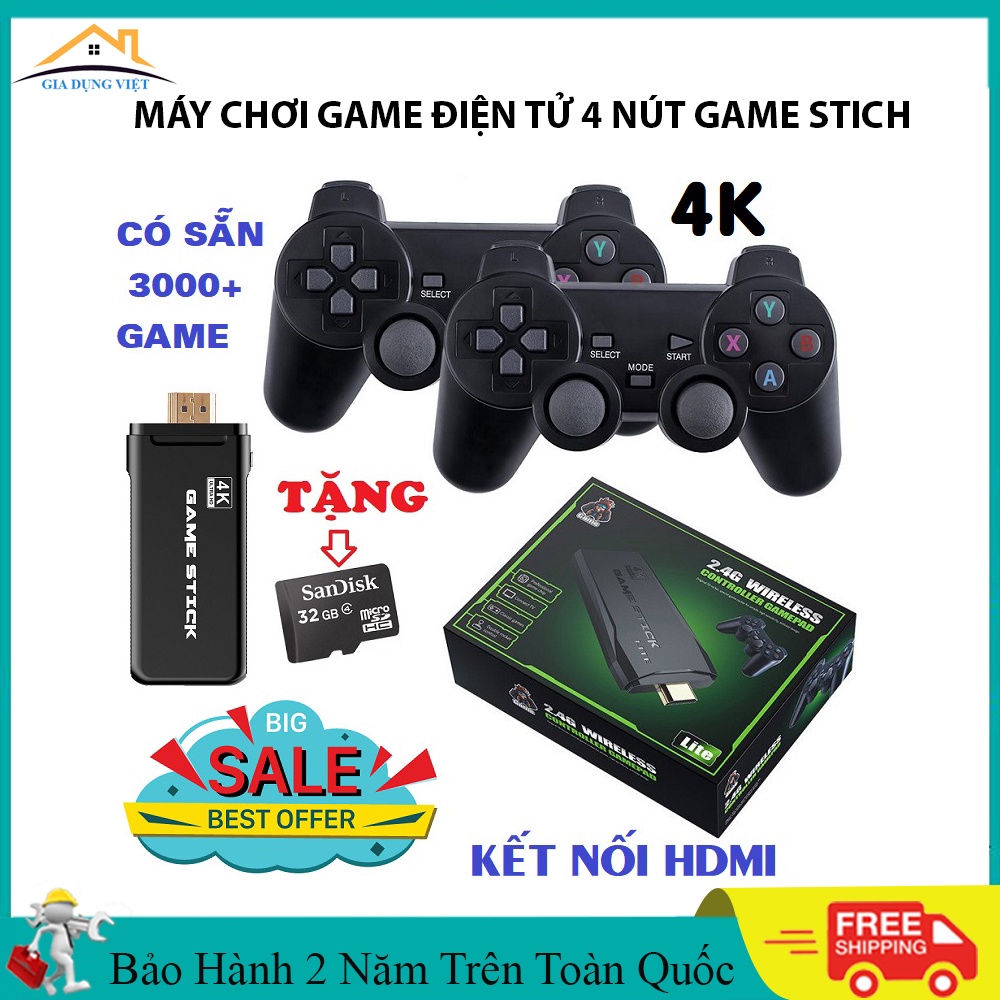 Máy chơi game cầm tay  không dây ,tích hợp 3500 trò chơi kết nối TV 4K qua cổng HDMi ,tặng thẻ nhớ 32GB .Bảo hành 2 năm.