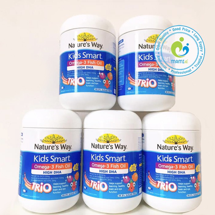 Viên mềm (60v/180v) bổ sung DHA cho bé từ 1 tuổi thông minh Nature’s Way Kids Smart Bursts Omega-3 Fish oil TriO, Úc