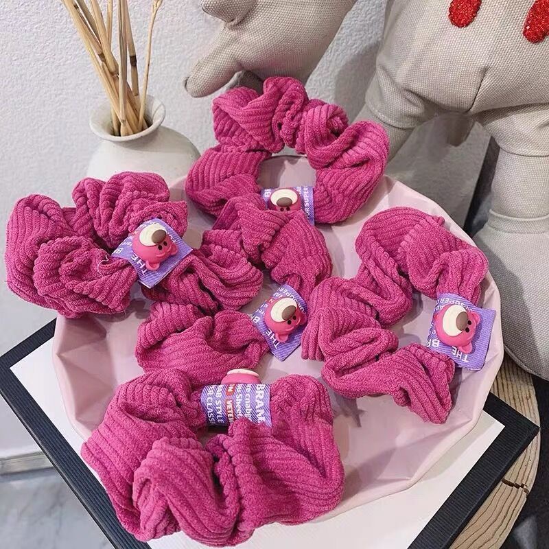 Dây Buộc Tóc Cao Su Co Giãn Bọc Da Họa Tiết Trái Dâu Gấu Phong Cách Nhật Hàn Đáng Yêu Cho Bạn Gái