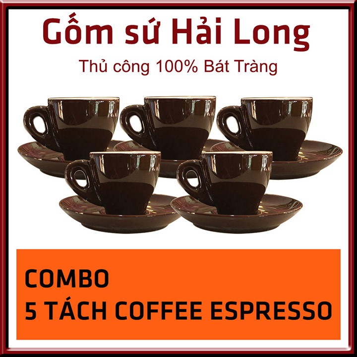 COMBO 5 Tách uống cà phê Espresso - Bát Tràng - 80ml - Đa dạng màu sắc - Kèm đĩa kê