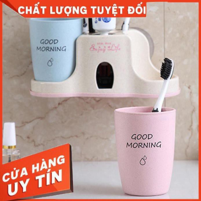 BỘ KHAY NHẢ KEM ĐÁNH RĂNG TỰ ĐỘNG - KỆ ĐỂ ĐỒ PHÒNG TẮM CAO CẤP KÈM 2 CỐC LÚA MẠCH