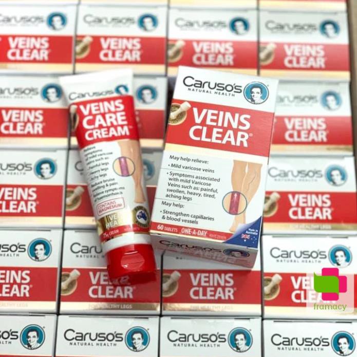 Kem giảm giãn tĩnh mạch Caruso's Veins Care Cream/Clear, Úc (60v/75g) cho người từ 18 tuổi