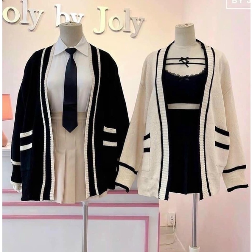 Khoác cadigan hàn phối chất len dày dặn hai màu xinh dễ phối vanmiushop