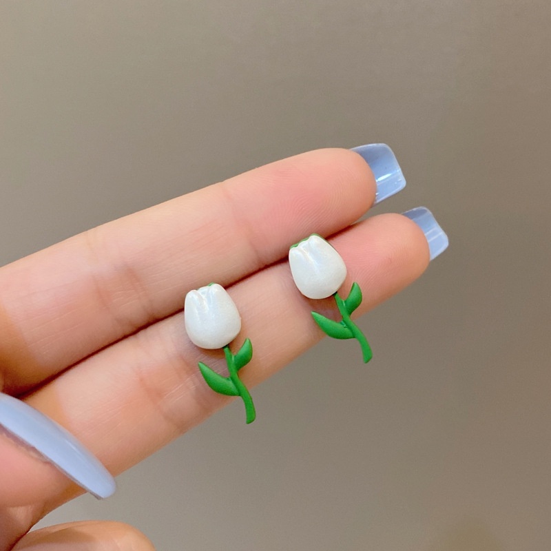 Khuyên Tai Bạc Hình Hoa Tulip Trắng Đơn Giản Thời Trang Xuân Hè 2022