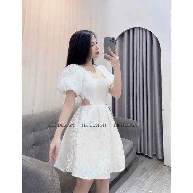 [Sỉ] Đầm Trắng Xốp Viền Ngọc Khoét Eo Siêu Xinh