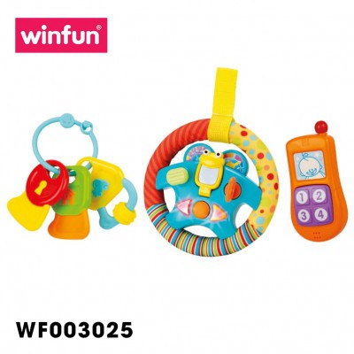 Set 3 món đồ chơi điện thoại, Vô lăng phát nhạc kèm chìa khóa gặm nướu Winfun 3025/3024