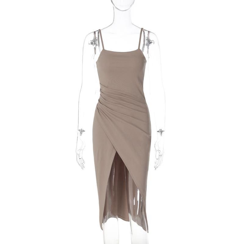 Áo Sơ Mi Tay Dài Cài Khuy + Đầm Hai Dây Xẻ Tà Quyến Rũ Thời Trang Cho Nữ