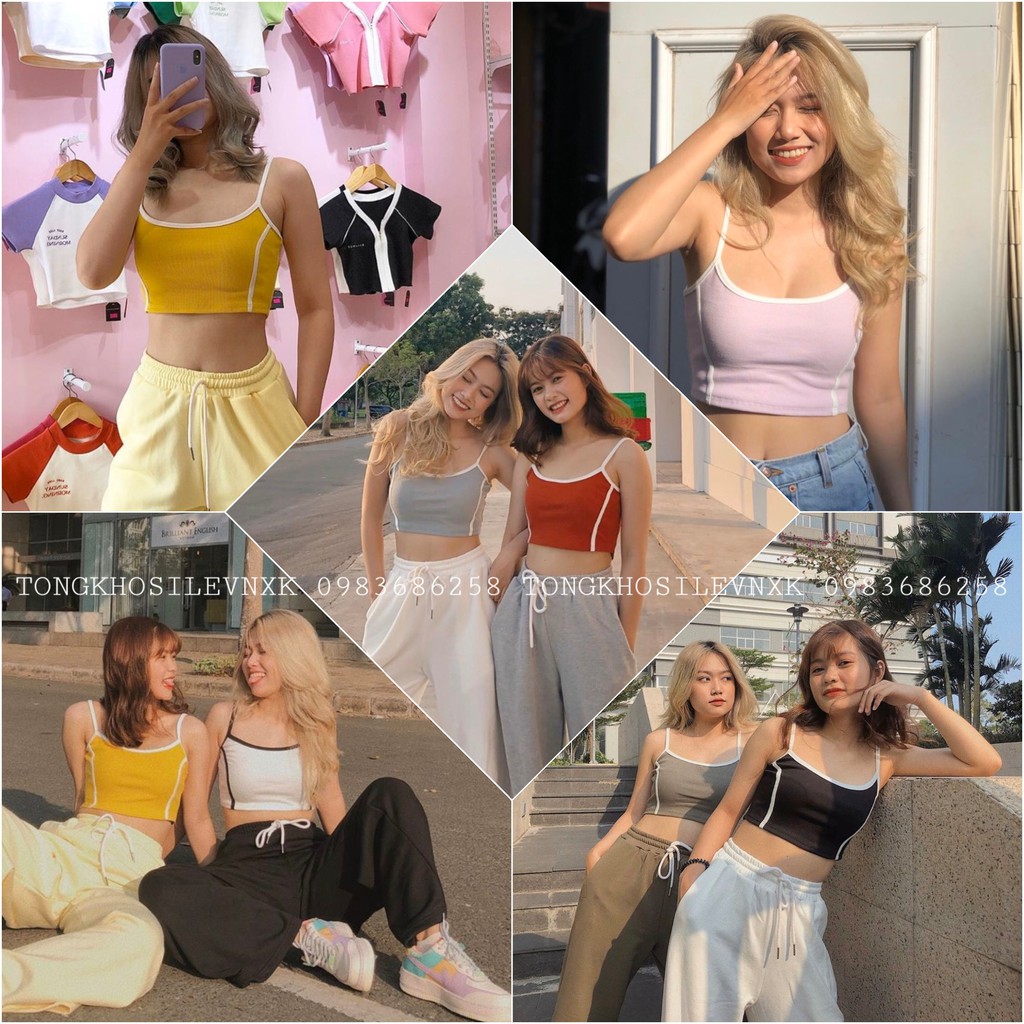 [ Mã WASTAPR giảm 10K đơn 50K] ÁO 2 DÂY SỌC VIỀN CHẤT LEN TĂM CROPTOP ULZZANG NHIỀU MÀU