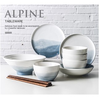 Bộ bát đĩa sứ Alpine màu xanh đại dương 20 món và 12 món cao cấp