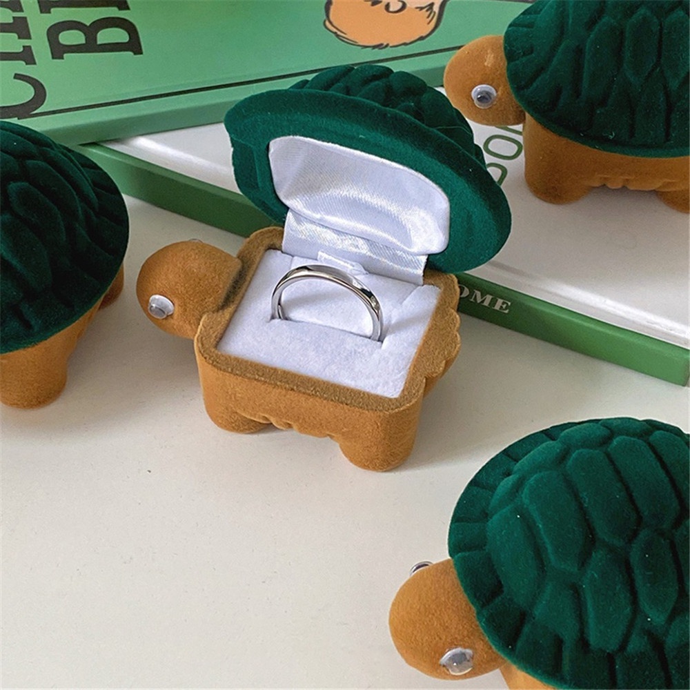 Cod Qipin Hộp Đựng Nhẫn Đính Hôn / Trang Sức Hình Chú Rùa Vui Nhộn Bằng Nhung Vintage