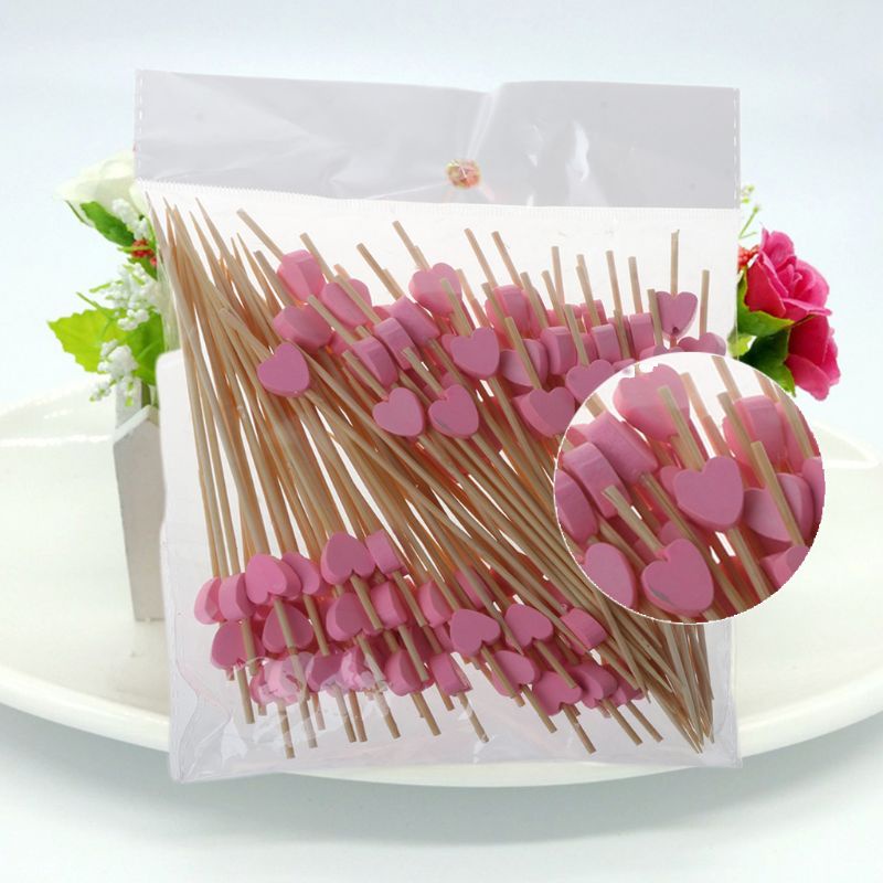 Set 100 xiên tre 12cm hình trái tim dễ thương dùng để ăn món tráng miệng
