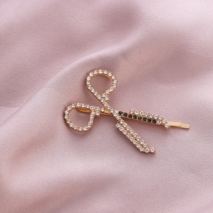 Kẹp Tóc Đính Đá Hình Cây Kéo _phong cách quý cô