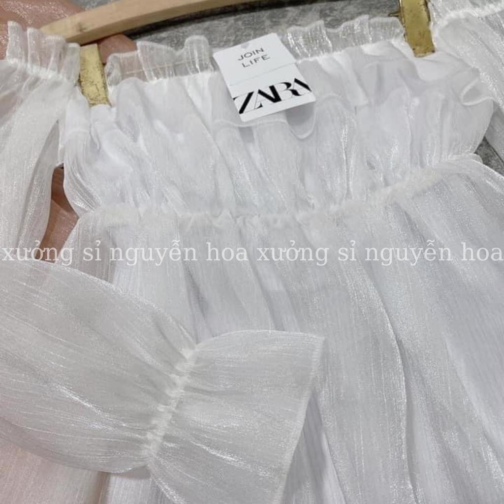 Áo babydoll trễ vai trắng chất voan tơ lụa 2 lớp phong cách tiểu thư dễ thương Xưởng Sỉ Nguyễn Hoa