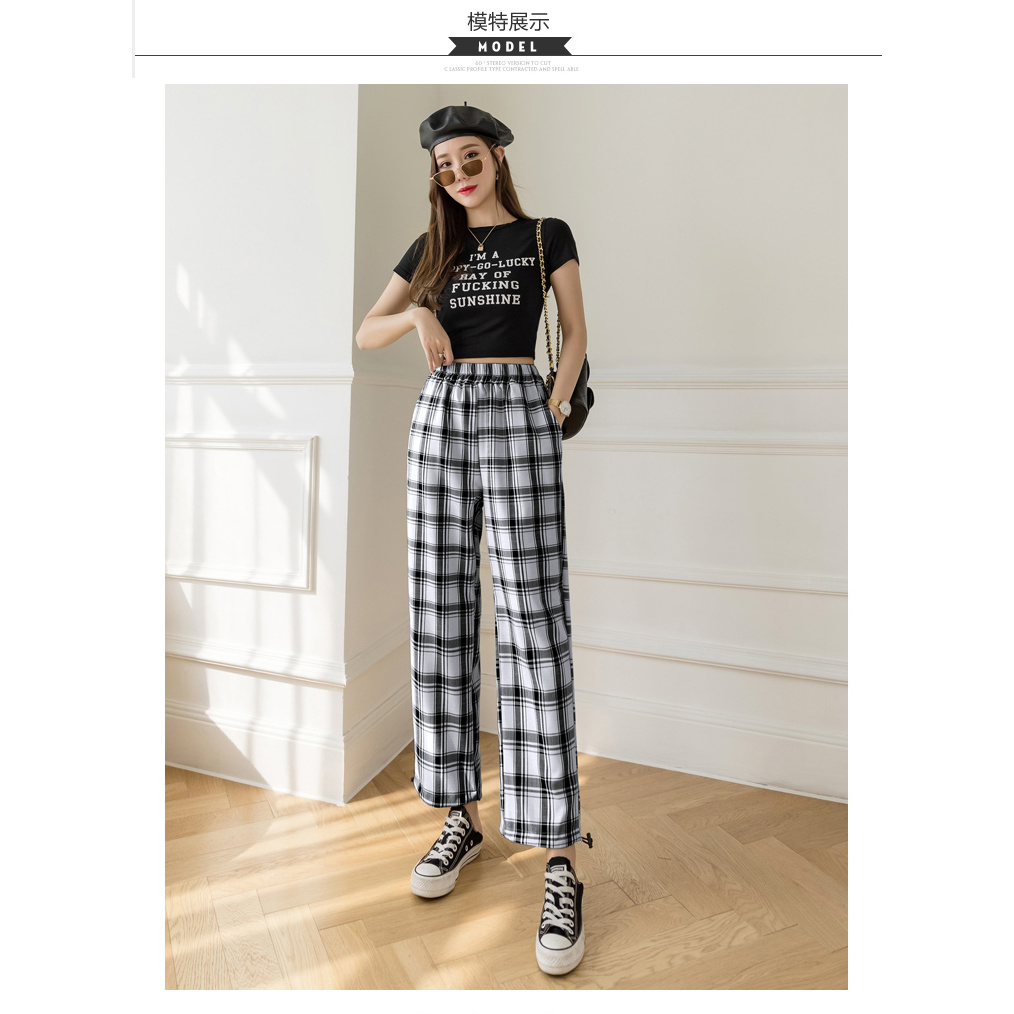 Quần Dài Eo Cao Dáng Rộng Kẻ Ca-Rô Trẻ Trung Hợp Thời Trang 2021 | BigBuy360 - bigbuy360.vn