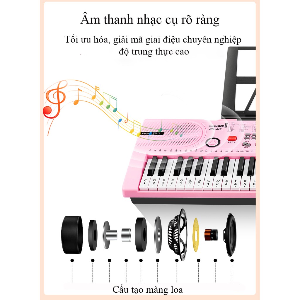 Đàn Organ Điện tử Đa năng 61 Phím cao cấp (tiếng Trung) tặng kèm bộ phụ kiện (chân, tai nghe)