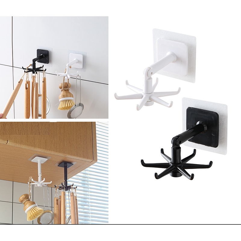 Giá Tròn Treo Đồ Nhà Bếp Dán Tường 6 Móc Xoay 360 Độ Treo Đồ Đa Năng