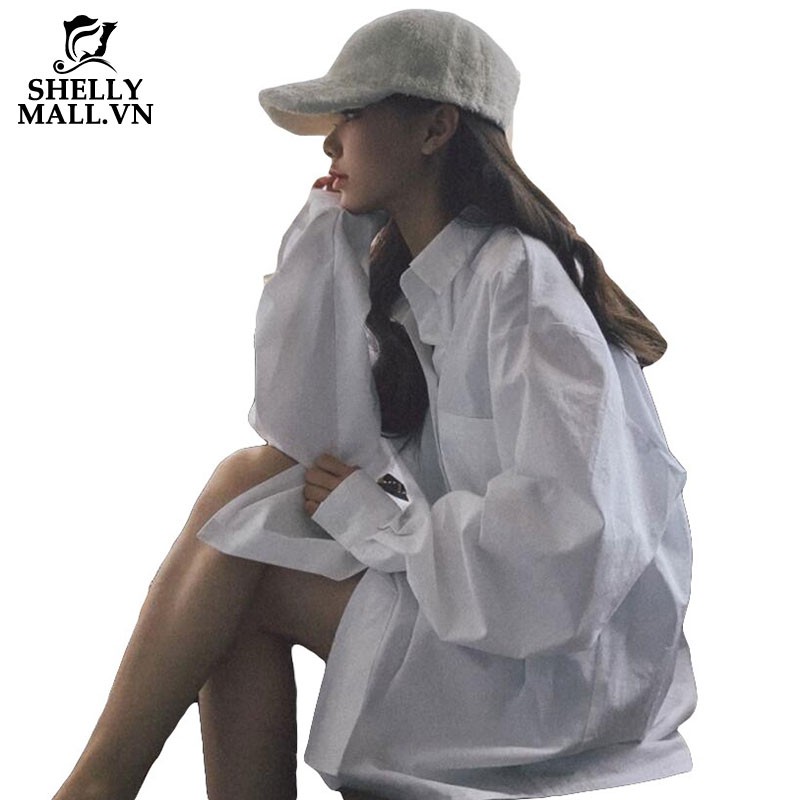 Áo sơ mi dáng rộng dài tay kiểu dáng đơn giản hợp thời trang dành cho nữ