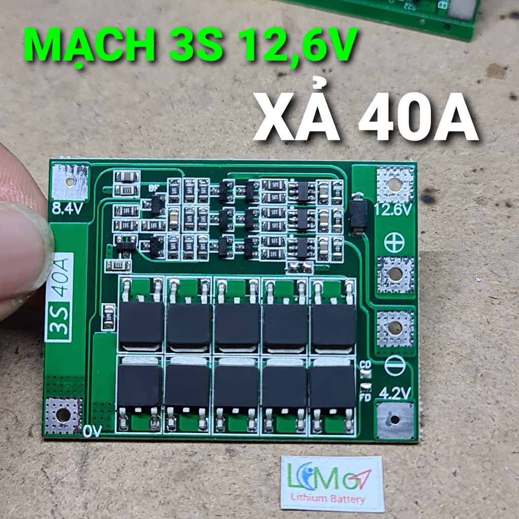 Mạch 3S 12V 40A. Mạch bảo vệ khối pin Lithium 3S 18650, Dòng xả cao ổn định - LiMo