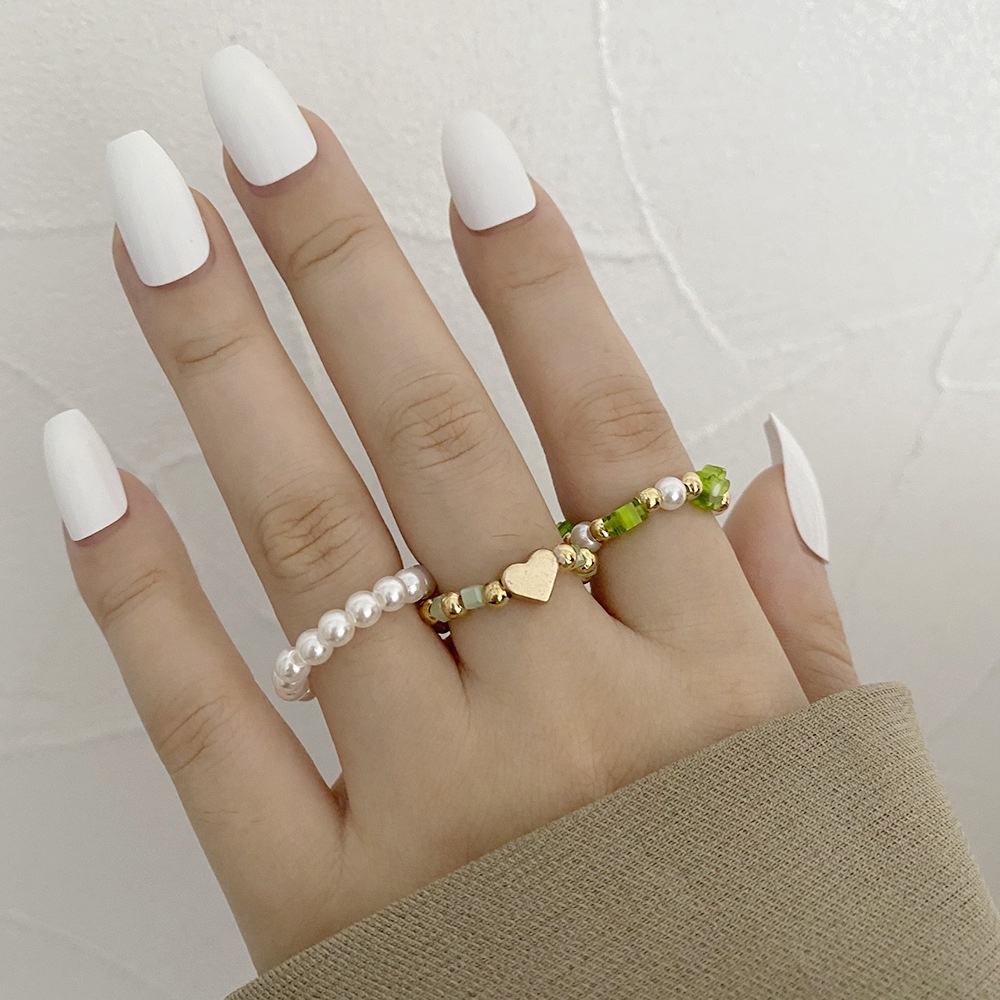 Set nhẫn đeo tay đính ngọc trai nhân tạo xinh xắn nhiều màu