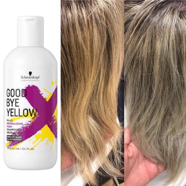 [+Tặng mũ trùm] Dầu gội tím khử vàng Schwarzkopf Goodbye Yellow cho tóc trắng xám bạch kim 300ml (ĐỨC)