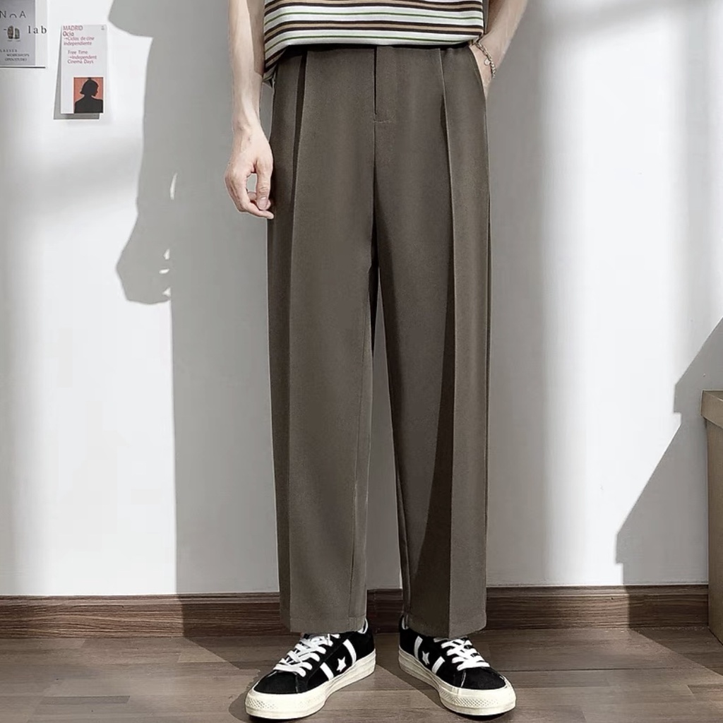 Quần dài kaki basic nam ống suông rộng chất kaki xuất Hàn cực đẹp, Quần lưng thun co giãn 3 màu tôn dáng