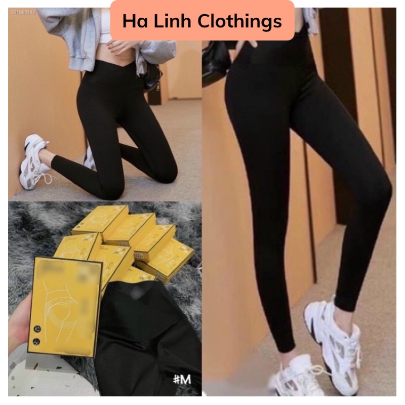 Quần legging nữ cạp cao chất umi loại 1 gen bụng cho nữ - Full hộp vàng