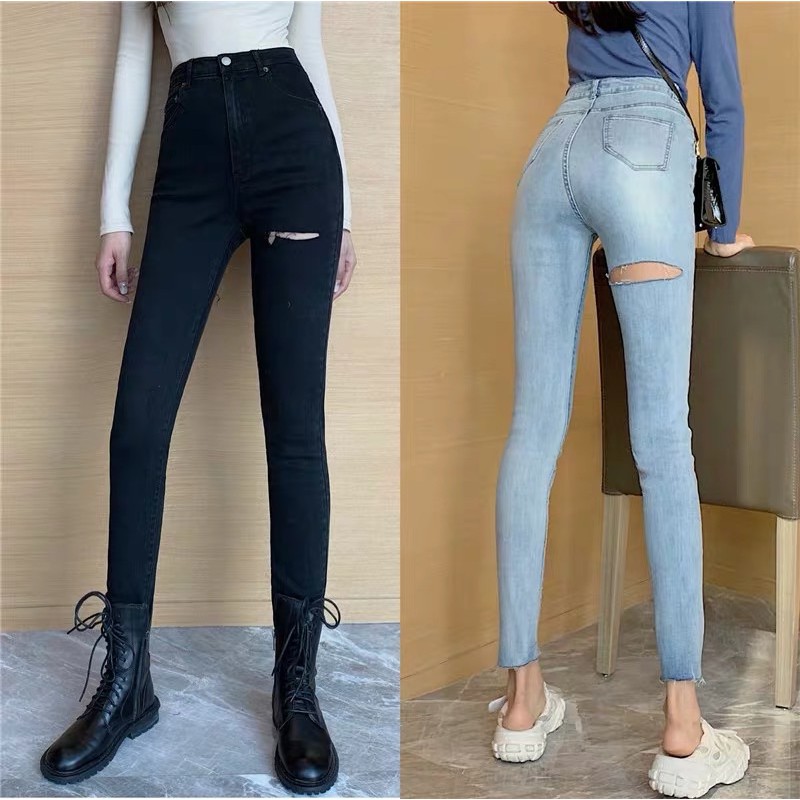 Quần jean TOPSHOP skinny lưng cao co dãn quảng châu rách sau đùi