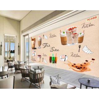 Tranh dán tường 3D quán trà sữa, cafe