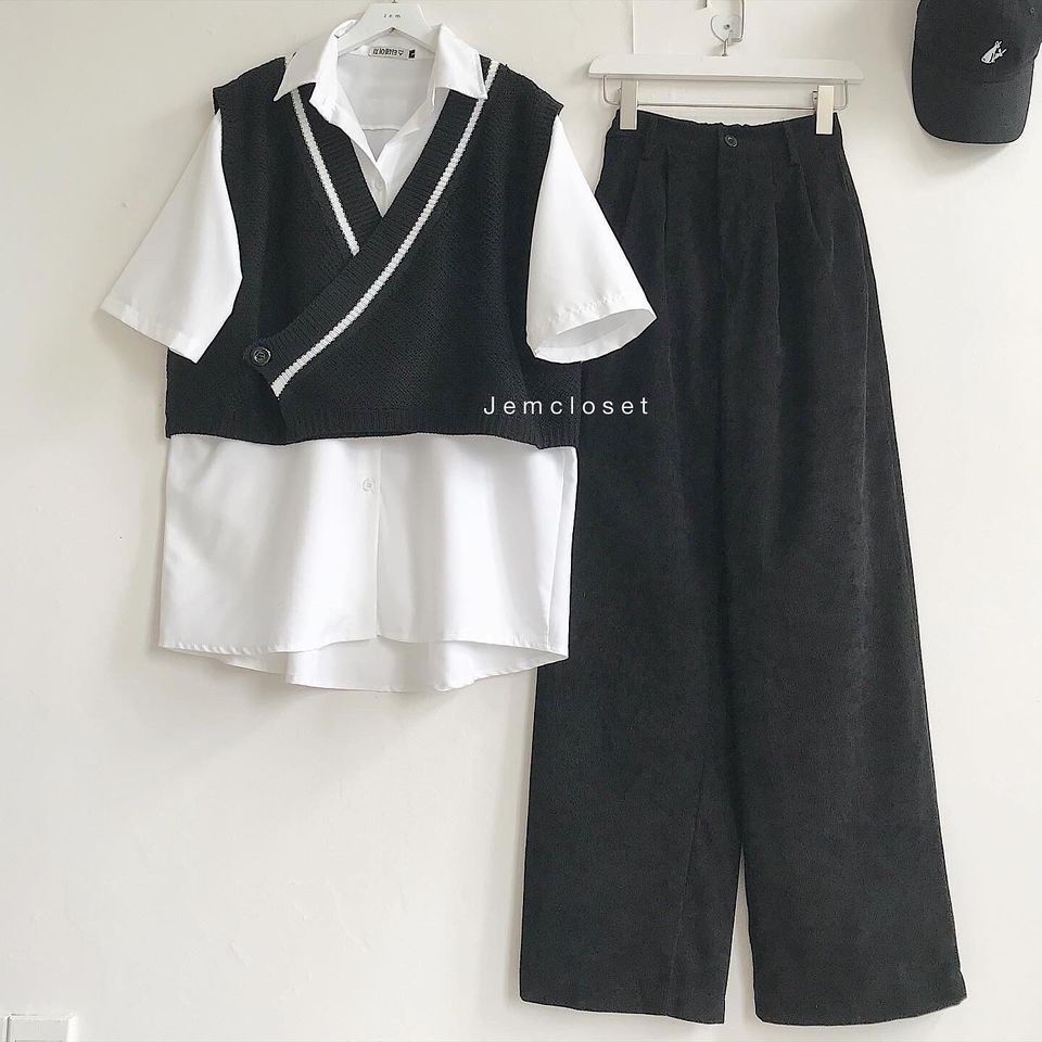 Áo Sơ Mi Nữ Một Túi Vuông Sơ Mi Cổ Bẻ Tay Ngắn Dáng Rộng Unisex  Ulzzang Hàn Quốc Màu Đen 1603 Gous Official