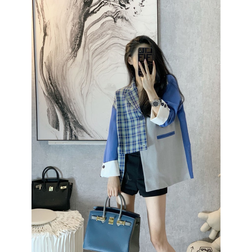 (Hàng Đẹp)Áo blazer oversize kiểu phối độc đáo cá tính streetstyle-HC602.Ảnh thật 6 hình cuối
