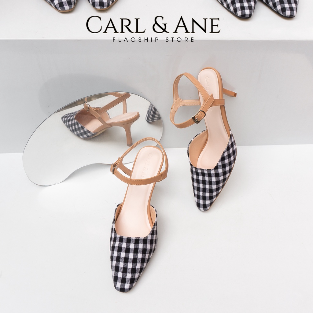 Carl &amp; Ane - Giày cao gót mũi nhọn màu nude phối caro thời trang công sở cao 6cm - CL028