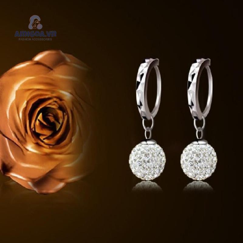 Bông Tai Mạ Bạc Đính Đá Phong Cách Công Chúa