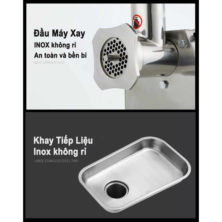 Máy Xay Thịt Công Nghiệp Thương Mại Sxc-12 Phiên Bản Inox Không Rỉ Toàn Bộ Đầu Đùn, Thân Vỏ Và Khay, Động Cơ Lõi Đồng