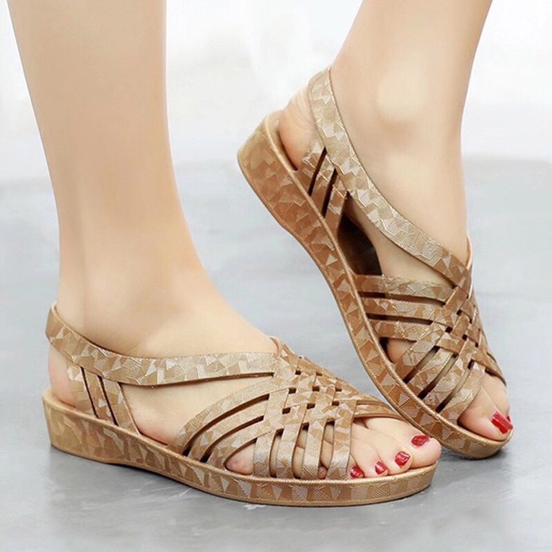 Sandal đúc nguyên khối đi mưa nhựa dẻo gót 3cm