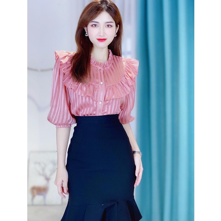 Áo kiểu công sở nữ cổ viền bèo chỉ bạc tay lỡ CHUU A6946 | BigBuy360 - bigbuy360.vn