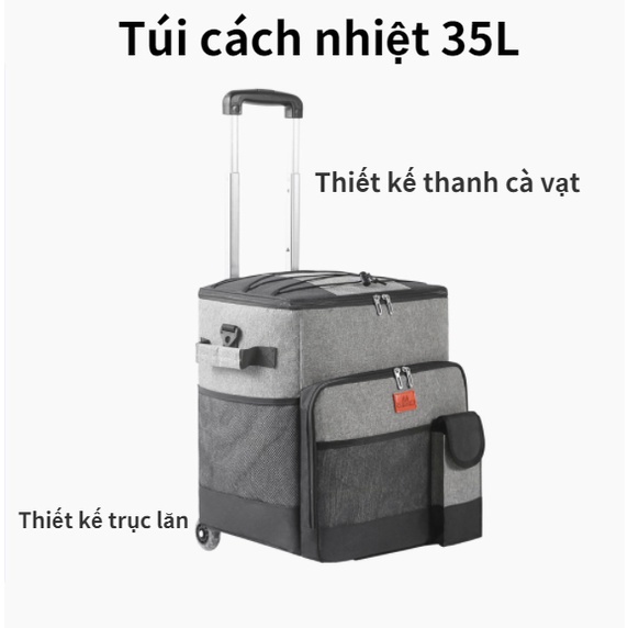 Túi cách nhiệt xe đẩy, túi ăn trưa chống thấm 35L,Thích hợp cho văn phòng, dã ngoại ngoài trời, du lịch