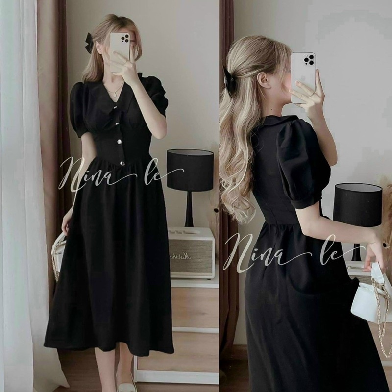 Đầm Váy Nữ Xoè Nút Tay Phồng Siêu Xinh Đẹp Tiểu Thư