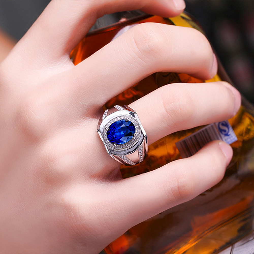 Nhẫn Thép Titan Mạ Bạc 925 Đính Đá Zircon Xanh Thời Trang Cho Nam