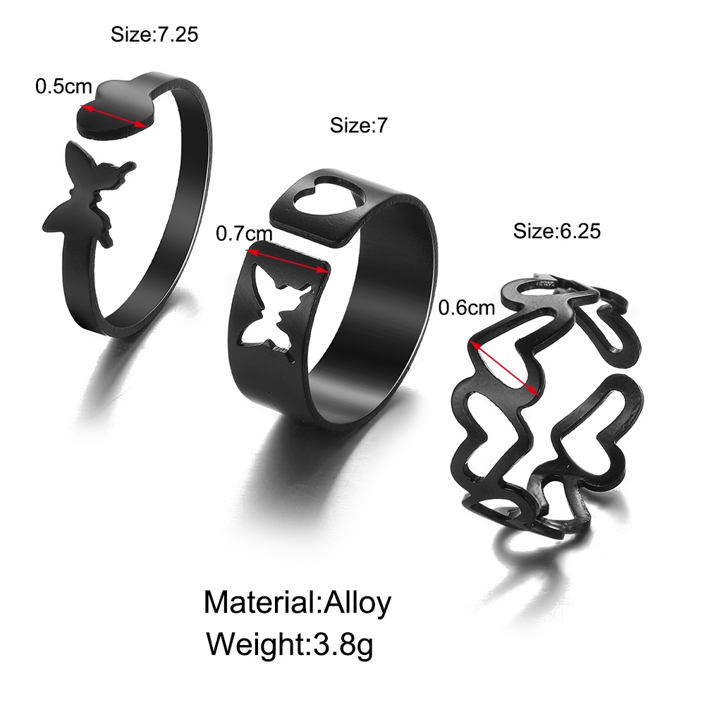 iF YOU Bộ 3 Nhẫn Hình Bướm Trái Tim Phong Cách Cổ Điển Thời Trang Cho Nữ