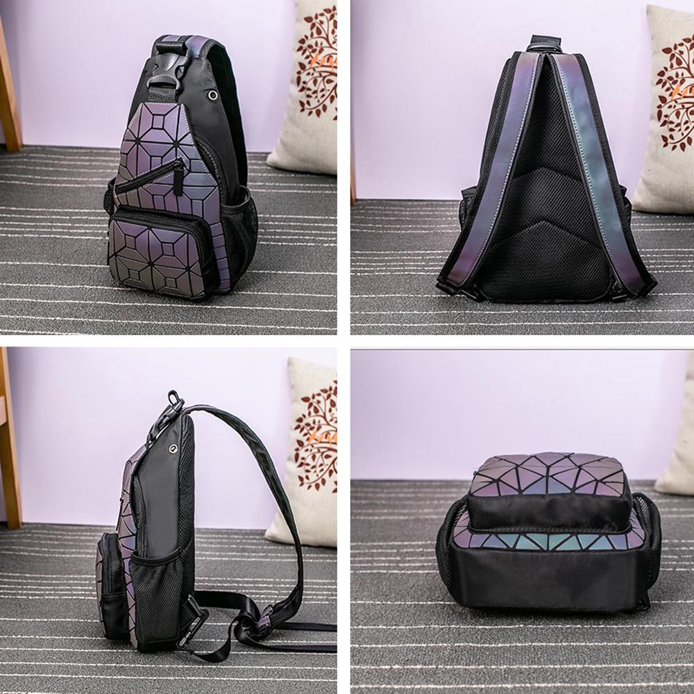 Luminous Women Geometric Laser Backpack Quilted Shoulder Hologram Laser Plain Chest Bag