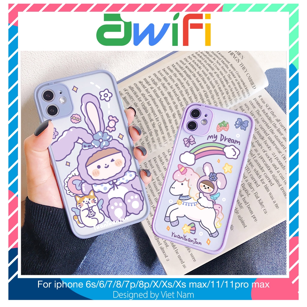 Ốp iphone - Ốp lưng viền nhám Thỏ Mèo Kì Lân 6s/6plus/6splus/7/8/7plus/8plus/x/xs/xsmax/11/11promax - Awifi Case X3-9